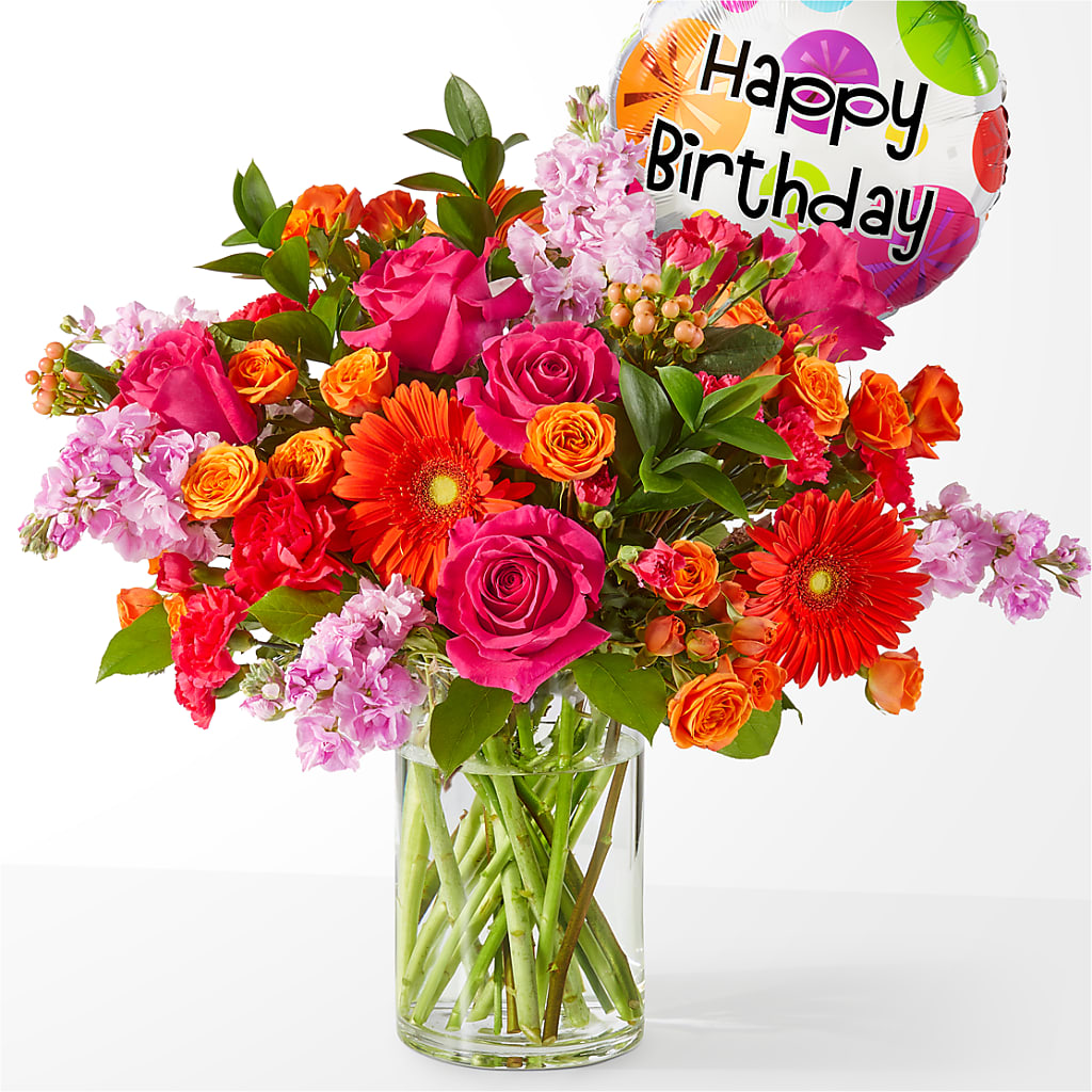 Fiesta Bouquet with Birthday Balloon – MY LADY'S FLORIST, Westland MI