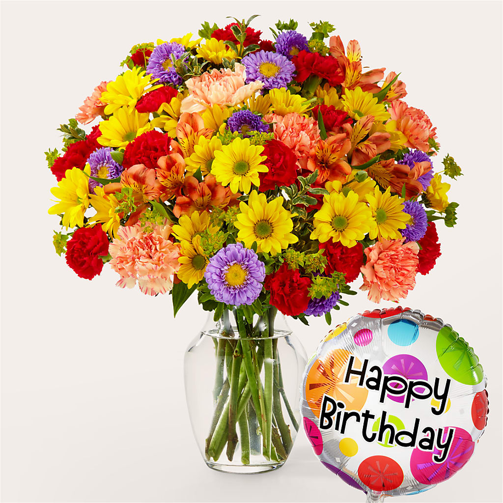 Kaleidoscope Bouquet with Birthday Balloon – MY LADY'S FLORIST, Westland MI