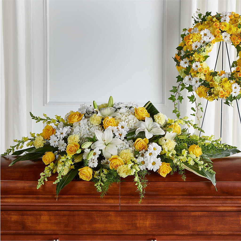 Golden Harmony Casket Spray – MY LADY'S FLORIST, Westland MI