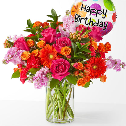 Bouquet Fiesta avec ballon d'anniversaire