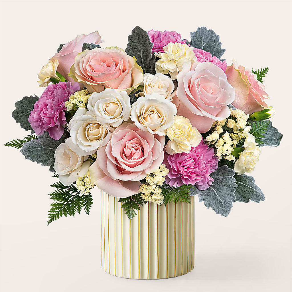 Bouquet Moments de Bonheur avec Vase Ivoire
