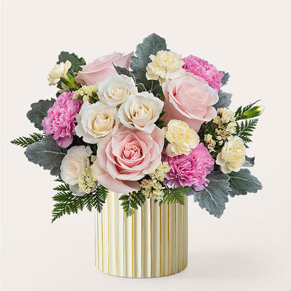 Bouquet Moments de Bonheur avec Vase Ivoire
