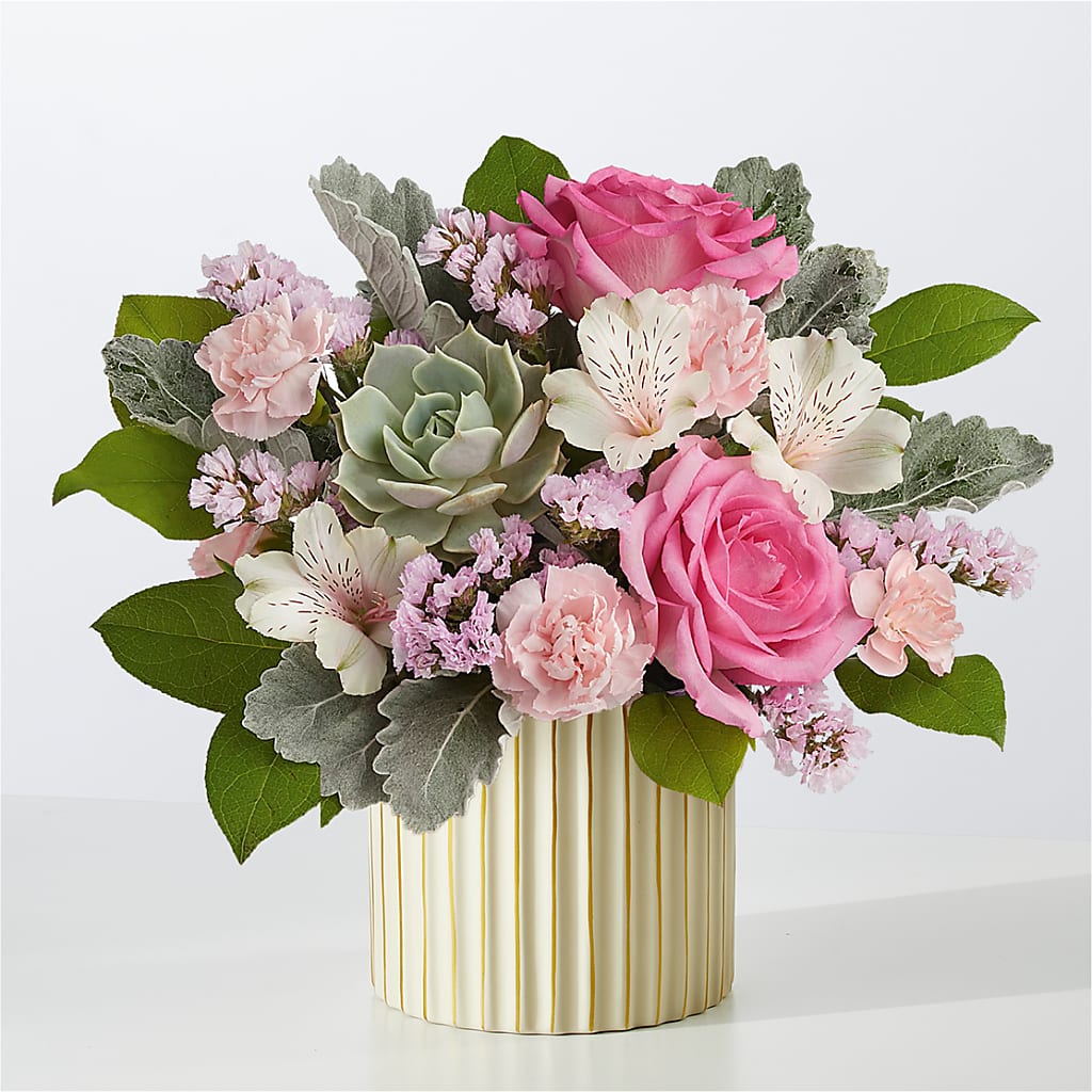 Bouquet Rose Ancienne avec Vase Ivoire